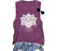 Lotus Flower Shirts for Women Vintage Mandala Graphic Print Boho T Shirt Summer Casual Short Sleeve Yoga Meditation Tee Tops, Purple, M