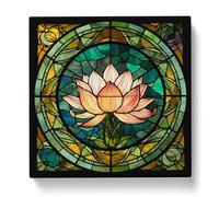 Lotus Flower Stained Glass Effect Canvas Print | Gallery Wrapped 30mm Frame Wall Art | 20x20 inches | Ready to Hang | Modern Floral Picture | Living Room Bedroom Lounge Office
