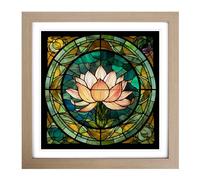 Lotus Flower Stained Glass Effect Framed Wall Art Print, Ready to Hang Picture for Living Room Bedroom Home Office, Oak 18 x 18 Inch (45 x 45 cm)