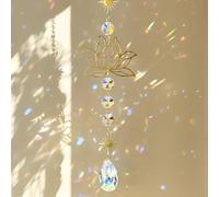 Lotus Flower Sun Catcher with Crystal Prism - Crystal Sun Catcher for Window Decoration - Elegant Lotus Sun Catcher Made of Brass for Home, Office or Car - Glass Wind Chime as Light Catcher & Gift