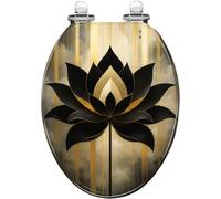 Lotus Flower Toilet Seat Golden Resin Trendy Zen Yoga Spiritual Decor Quick Release Hinges Quiet Close Cover Bumpers Easy to Install Clean
