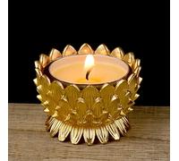 Lotus Flower Votive Tealight Candle Holder,Copper Buddhist Candlestick Holder,Tibetan Buddhist Water Offering Cup,Oil Lamp Holder for Meditation Buddha Altar with 4PCS Floating Canldes (Gold)