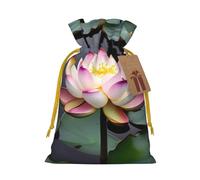 Lotus Flower white print Christmas Bag - Premium Holiday packet, Festive Xmas Packaging with Joyful Designs