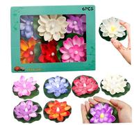 Lotus Flower with LED Light, 6PCS Gradient Flashing Floating Flowers Diwali Lights, 3.9" Artificial Plastic Water Lily, Battery Operated Diwali Decorations for Home Garden Pond Lotus Flower