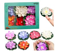 Lotus Flower with LED Light, 6PCS Gradient Flashing Floating Flowers Diwali Lights, 3.9" Artificial Plastic Water Lily, Battery Operated Diwali Decorations for Home Garden Pond Lotus Flower D