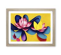 Lotus Flowers Abstract Framed Print | A2 Oak Framed Wall Art | Ready to Hang | Abstract Floral Picture | Living Room Bedroom Lounge Office
