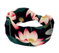 Lotus Flowers and Flying Fantasy Dragonflies Stretchy Headbands for Women, Non-Slip Hair Bands Fashion Sports Turban for Yoga Workout Daily Use