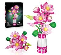 Lotus Flowers Botanical Building Set with Vase, Compatible with Lego Flowers Botanicals Collection, Pink Artifcial Flower Bouquet with Vase for Indoor Outdoor, 710 PCS