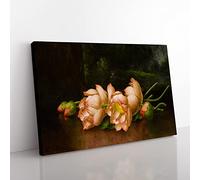 Lotus Flowers By Martin Johnson Heade Classic Painting Canvas Wall Art Print Ready to Hang, Framed Picture for Living Room Bedroom Home Office Décor, 76x50 cm (30x20 Inch)