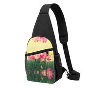 Lotus Flowers Casual Sling Bag Crossbody Shoulder Pack,Durable Polyester Chest Bag with Multiple Pockets and Key Holder,Adjustable Strap for Men Women