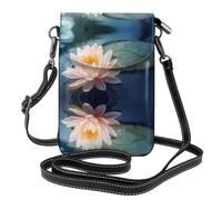 Lotus Flowers Genuine Leather Crossbody Phone Bag