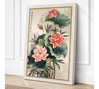 Lotus Flowers in Bloom Canvas Wall Art Print 30x20 Inch (76 x 51 cm)