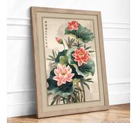 Lotus Flowers in Bloom Japandi Framed Wall Art Print A1 Oak Frame