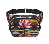 Lotus Flowers Pink Print Square Double Layer functionality Waist Bag Unisex Crossbody Pack Travel Workout, Black, One Size