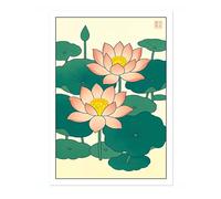 Lotus Flowers Poster, Vintage Woodblock Anime Poster, Japanese Travel Style Wall Art, A5 (Print Only) - 21x14.8cm