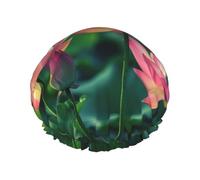 lotus flowers Print Shower Cap for Women Men, Reusable Double-Layer Fabric Bathing Cap Girls Hair Caps, 27 CM