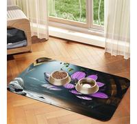Lotus Flowers, Urban Ruins Pet Feeding Mat Dog Cat Eating Food Absorbent Leather Tablecloth for and Water Bowl Waterproof No Stains Quick Dry Non-Slip 17.72 * 11.8IN