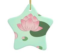 Lotus Flowers Waiting to Bloom Christmas Ceramic Star-Shaped Pendants, All with Holes Punched and Gold Wire Ropes for Easy Hanging
