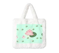Lotus flowers waiting to bloom Plush Handbag: Ladies Fluffy Shoulder Bag - Autumn/Winter Tote Crossbody bag, Coin Pouch Wallet