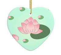 Lotus Flowers Waiting to Bloom Printed Heart-Shaped Ornaments, Ceramic Christmas Ornaments, Suitable for Holiday Parties, Souvenirs.