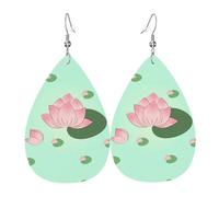 Lotus flowers waiting to bloom Printed leather earrings with teardrop-shaped dangling design, light and soft.