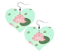 Lotus flowers waiting to bloom Prints Leather Heart earrings Pendant Stylish and beautiful Lightweight Dangle for Women Girls