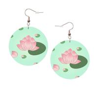 Lotus flowers waiting to bloom Round Leather Earrings White, Double-Side Printed Drop Dangle Jewelry for Women, for Festival Party Gift