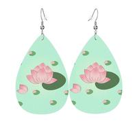 Lotus flowers waiting to bloom Women's Teardrop Leather Earrings, Hook 925 Silver Plated, Holiday Accessories