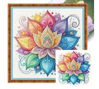 Lotus Full 11CT DIY Stamped Cross Stitch Kits for Beginners Adults Gift Home Wall Decor Needlework Embroidery Kits 45x45cm