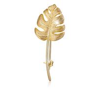 Lotus Fun Gold S925 Sterling Silver Monstera Leaves Brooch for Women