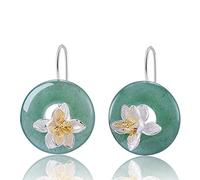 Lotus Fun S925 Sterling Silver Earrings Lotus Whispered Gemstone Drop Earrings Natural Aventurine Creative Popular Handmade Unique Jewellery for Women and Girls (Green)