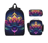 Lotus Geometry Backpack Set for Girls Boys with Lunch Bag Pencil Case Galaxy Flower 3 Pieces School Bags Insulated Lunchbox Gifts for Women Men