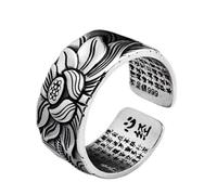 Lotus Heart Sutra Thai Silver Ring Retro Men's Adjustable Lotus Ring