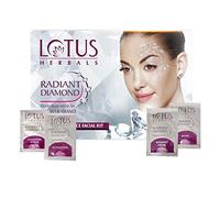 Lotus Herbals Radiant Diamond Facial Kit For Instant Radiance With Diamond Dust & Cinnamon, 4 Easy Steps, 37g (Single Use)