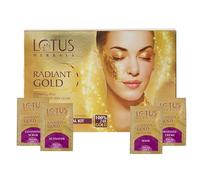 Lotus Herbals Radiant Gold Facial Kit For Instant Glow With 24K Pure Gold & Papaya,4 Easy Steps (Single Use)