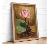 Lotus in Still Water Botanical Framed Wall Art Print A3 Oak Frame