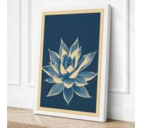 Lotus in Teal Botanical Canvas Wall Art Print 24x16 Inch | Ready to Hang, Gallery Wrapped, Fade-Resistant Inks, Securely Packaged, UK Made