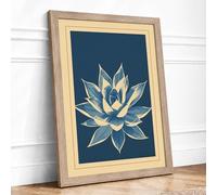 Lotus in Teal Botanical Framed Wall Art Print A4 Oak Frame