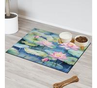Lotus in The Pond Absorbent Dog Food Mat with Non-Slip Backing, 16 x 24 inch Feeding Mat for Puppy Cat Bowls, Spill-Proof Pet Diner Placemat for Kitchen Floors