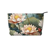 Lotus in The Pond Printed Corduroy Cosmetic Bag, Large Capacity Waterproof Travel toiletries Storage Bag