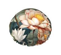 Lotus in the pond Women's shower cap, waterproof, reusable, with washable elastic cord, suitable for long hair and braids, ideal for showering.