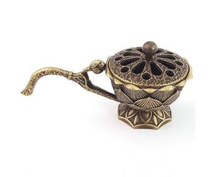 Lotus Incense Burner, Retro Copper Small Lotus Incense Holder, Metal Censer Small Home Vintage Ornaments Alloy Lotus Hand Stove Room Decor(Bronze)