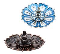 Lotus Incense Holder, Detachable Incense Stick Ash Catcher, Alloy Material Blue Round Flower Cone Coil, Aroma Sticks Cones Coils Burners Plate for Home Meditation Yoga Spa Relaxation Decor Gift