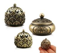 Lotus Incense Holder for Sticks,Forreen 3 Pcs Incense Cone Burner Mini Hollow Zinc Alloy Incense Burner Lotus Retro Joss Stick Holder with Lid for Home, Office, Tea House