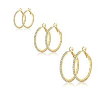 Lotus Karen 14K Gold Plated Hoop Earrings for Women - 3 Pairs Hypoallergenic Huggie Hoops in Small/Medium/Large Sizes for Birthday Christmas Mother's Day Graduation