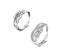 Lotus Karen 2 Pcs S925 Sterling Silver Adjustable Anxiety Ring - Spinner Fidget Ring with Cubic Zirconia Beads, Stress Relief Spinner Jewelry Gift for Women for Birthday Christmas