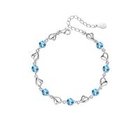 Lotus Karen Blue Heart 925 Silver Women's Adjustable Bracelets for Women Charm Bracelets for Birthday Christmas Mother's Day Anniversary Graduate Gifts