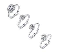 Lotus Karen S925 Sterling Silver Ring Set for Women - 4 Adjustable Cubic Zirconia Thumb Rings, for Christmas, Mother's Day, Valentine's Day, Birthdays, Graduation