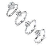 Lotus Karen S925 Sterling Silver Ring Set for Women - 4 Adjustable Cubic Zirconia Thumb Rings, for Christmas, Mother's Day, Birthdays, Graduation, Parties