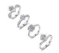 Lotus Karen S925 Sterling Silver Ring Set for Women - 4 Adjustable Cubic Zirconia Thumb Rings, Gift for Christmas, Mother's Day, Valentine's Day, Birthdays, Graduation